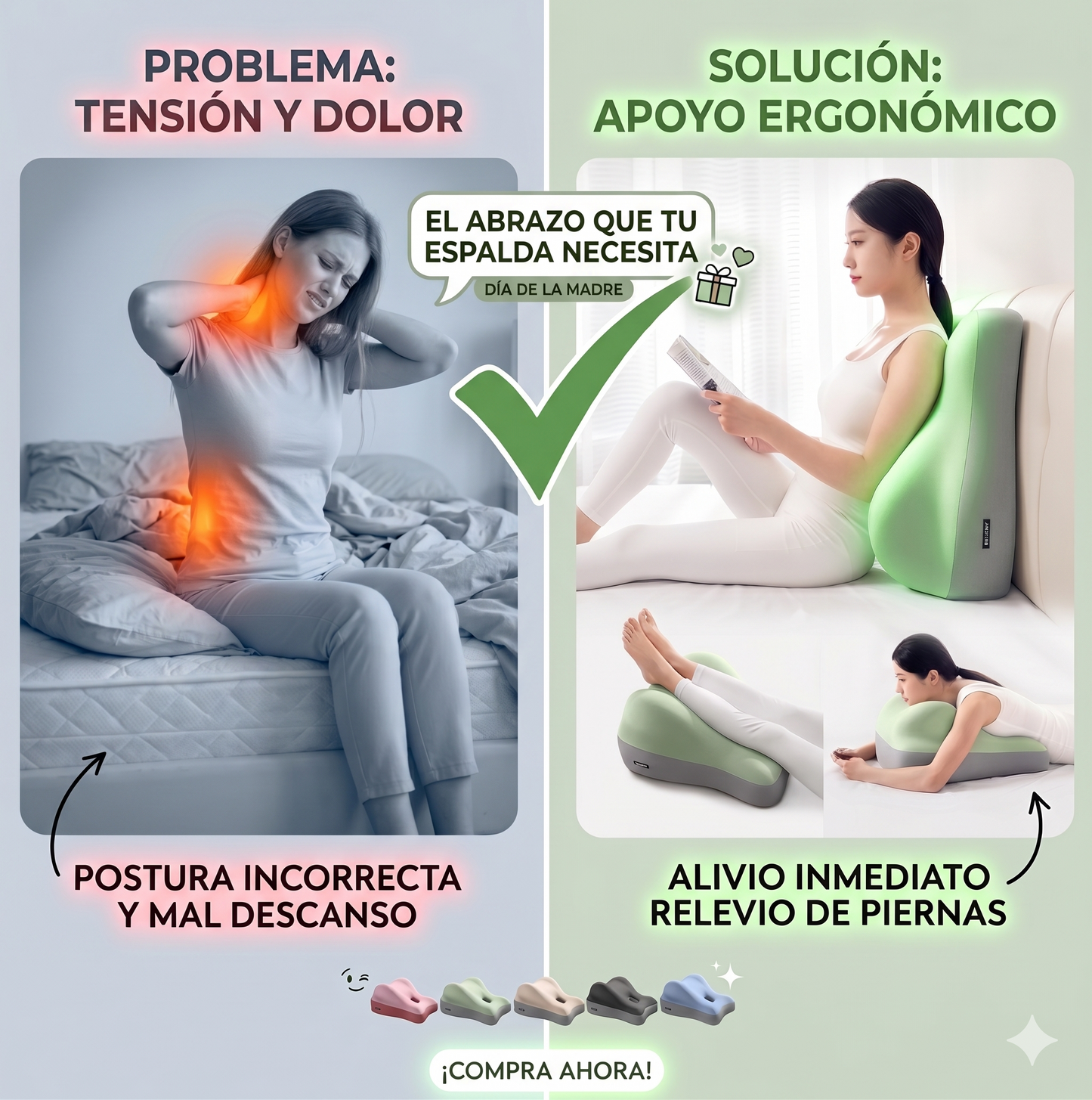 Almohada Ergonómica Terapéutica 3 en 1 | Soporte Lumbar y Piernas